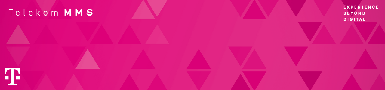 Logo Telekom, Telekom MMS und Claim: Experience Beyond Digtal.